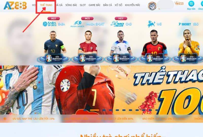 Vào mục thể thao và chọn sảnh chơi Vào mục thể thao và chọn sảnh chơi