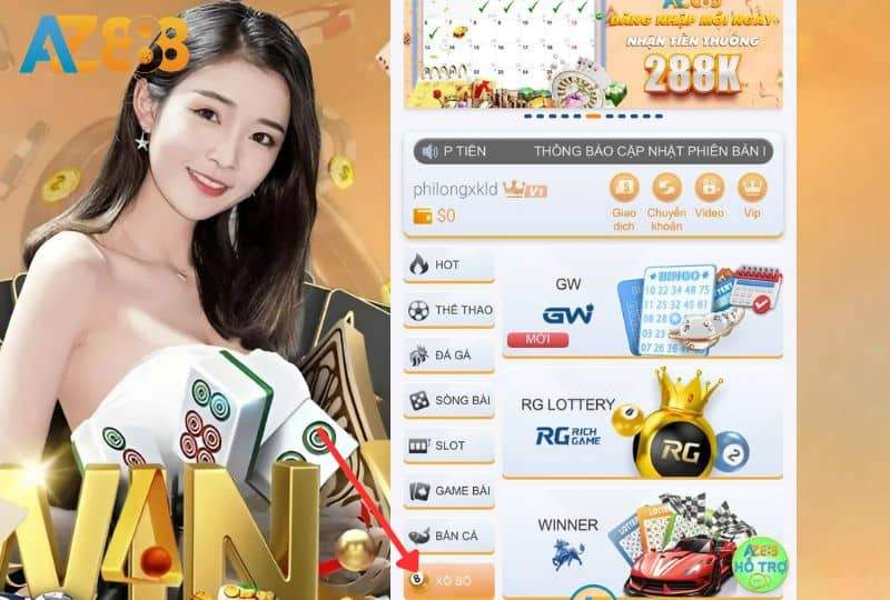 Tại giao diện AZ888 bấm vào mục xổ số Tại giao diện AZ888 bấm vào mục xổ số